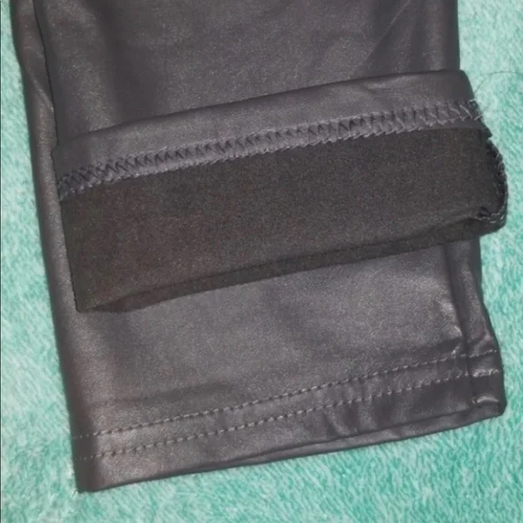 High Waist Rise Faux Vegan Leather Leggings Lined Sexy BLACK - Picture 4 of 5
